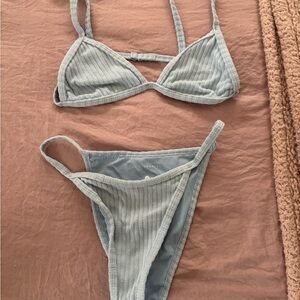 Women's Blue Ribbed Bikini Set